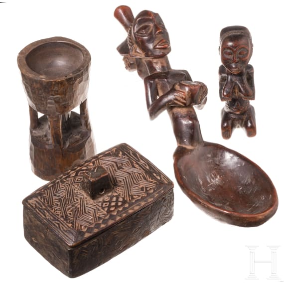 Vier Gegenst&auml;nde aus Holz, Kongo, 20. Jhdt.