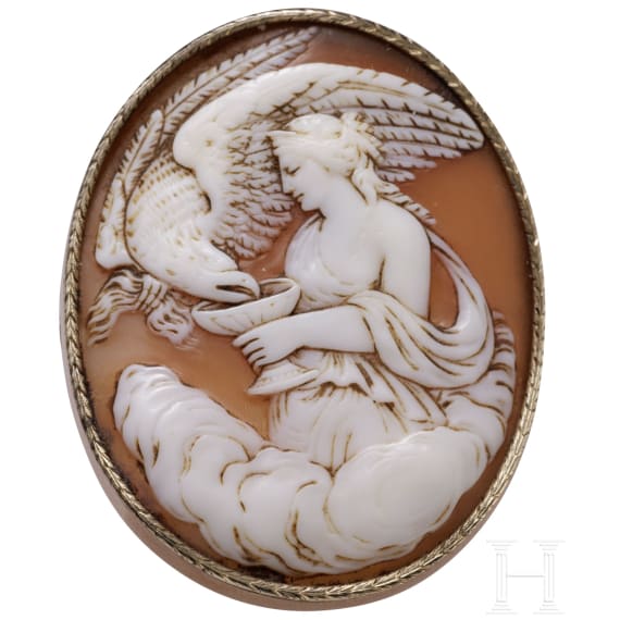 Antike Muschel-Kamee mit Darstellung der Hebe und des Zeus, um 1870