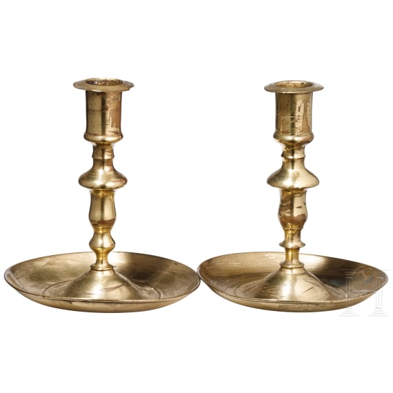 A pair of brass candlesticks, Nuremberg, 18th century