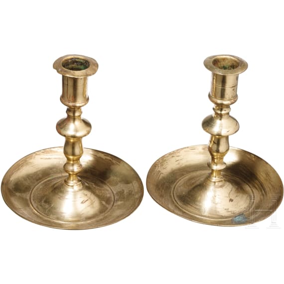 A pair of brass candlesticks, Nuremberg, 18th century
