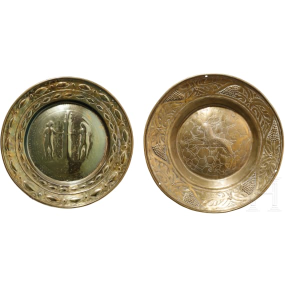 Two Frisian brass alms dishes, 18th century