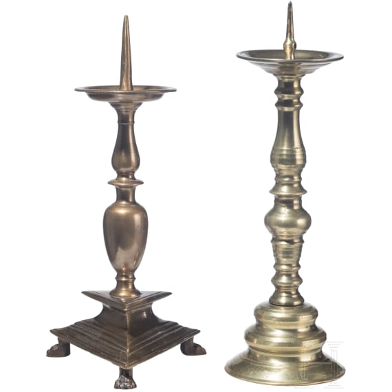 A pair of German pricket candlestick, 18th century