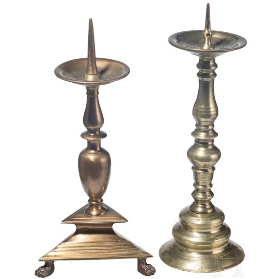 A pair of German pricket candlestick, 18th century