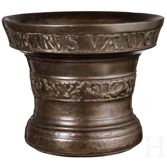 A bronze mortar by Peter van den Ghein I, dated 1545