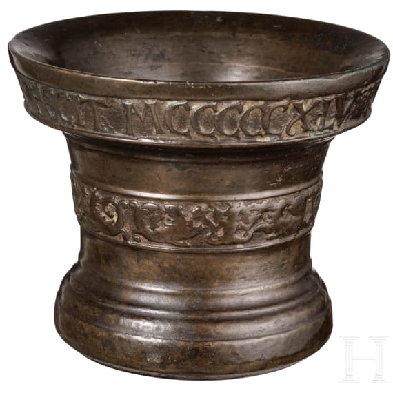A bronze mortar by Peter van den Ghein I, dated 1545