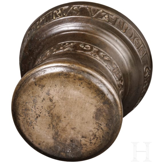 A bronze mortar by Peter van den Ghein I, dated 1545