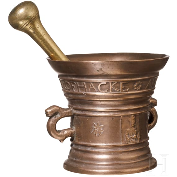 A bronze mortar, lower Rhine region, dated 1628