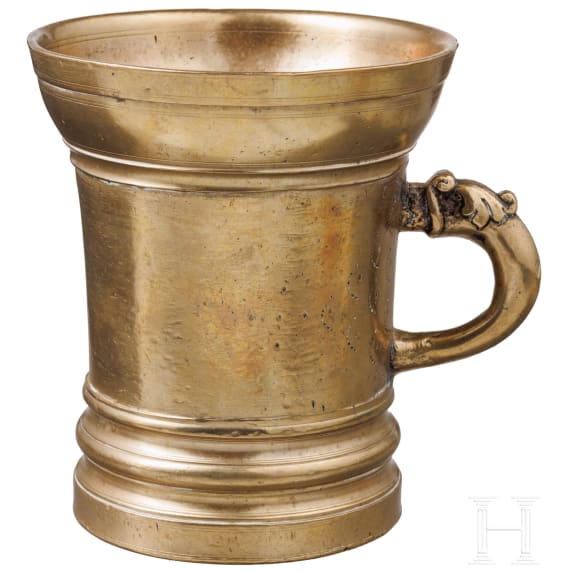 A Tyrolean dolphin handled mortar, 17th century