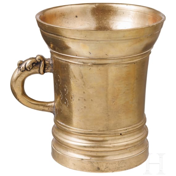A Tyrolean dolphin handled mortar, 17th century