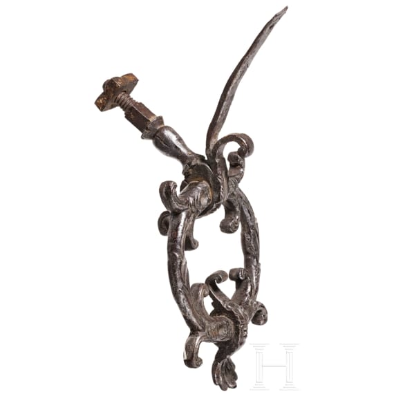 A South German wrought iron Renaissance door pull, circa 1600