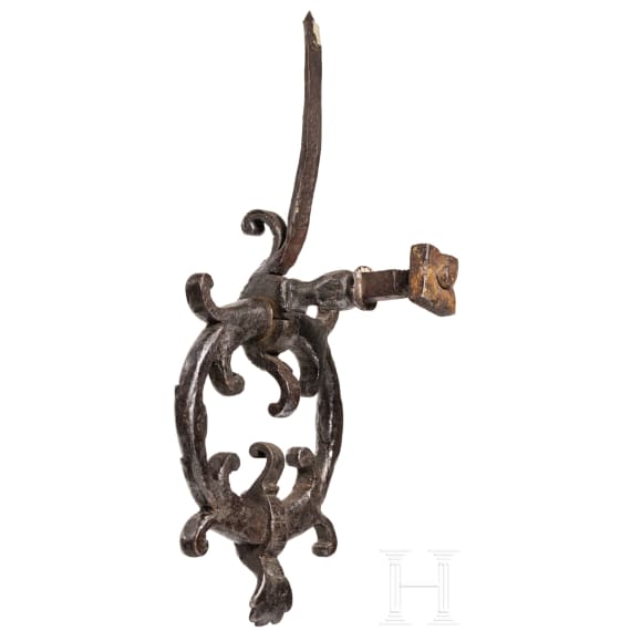 A South German wrought iron Renaissance door pull, circa 1600