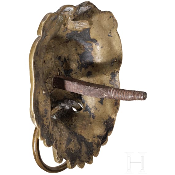 A German lion's head door pull, 18th century