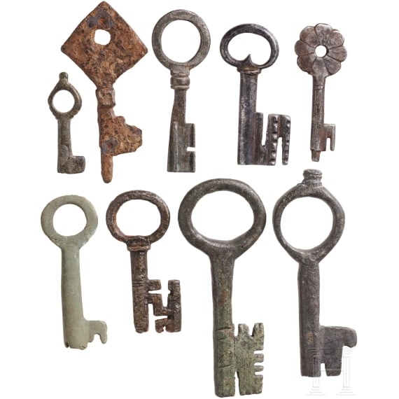 Nine small German keys, 13th - 16th century