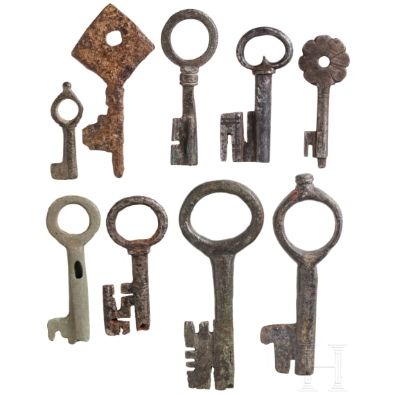 Nine small German keys, 13th - 16th century