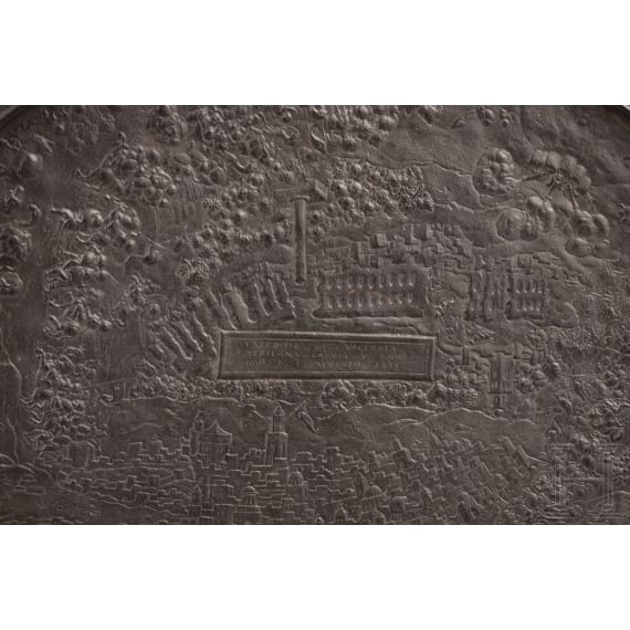 A large cast-iron charger showing the battle of Tunis in 1535, F&uuml;rst-Stollberg-H&uuml;tte, Ilsenburg, circa 1860