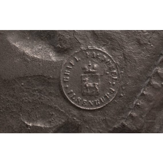 A large cast-iron charger showing the battle of Tunis in 1535, F&uuml;rst-Stollberg-H&uuml;tte, Ilsenburg, circa 1860