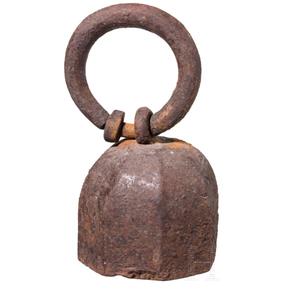 A South German wrought iron weight of eight pounds, 16th/17th century