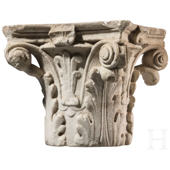 A Corinthian capital in white marble, Veneto, 17th century