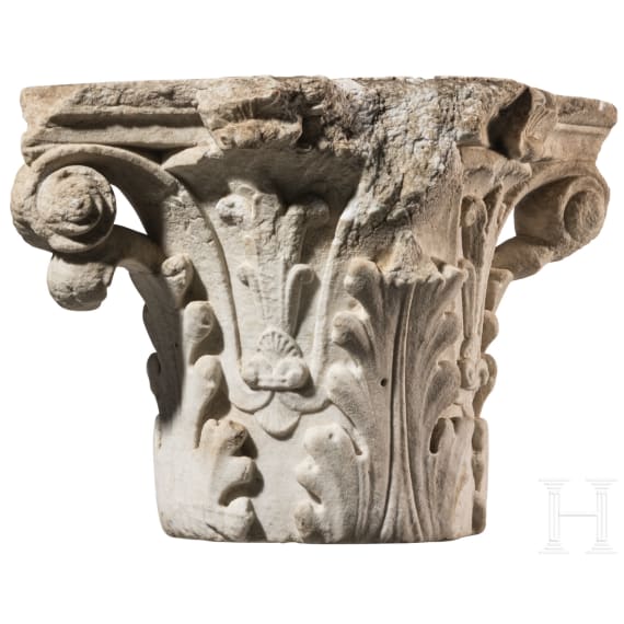 A Corinthian capital in white marble, Veneto, 17th century