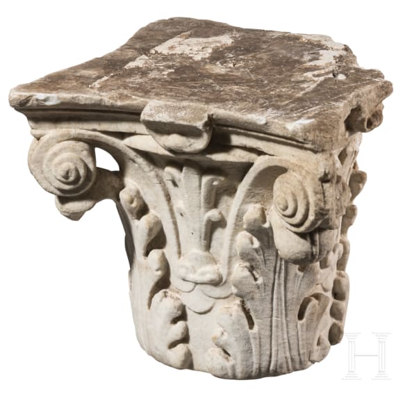A Corinthian capital in white marble, Veneto, 17th century