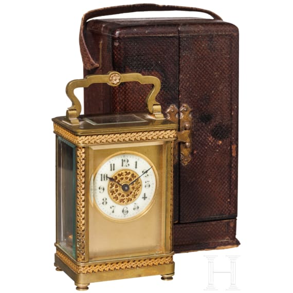 Reiseuhr in sch&ouml;n verziertem Geh&auml;use, um 1870