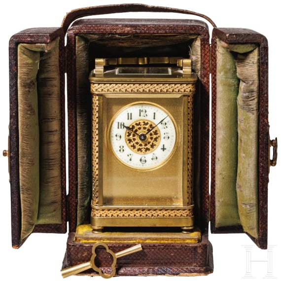 Reiseuhr in sch&ouml;n verziertem Geh&auml;use, um 1870