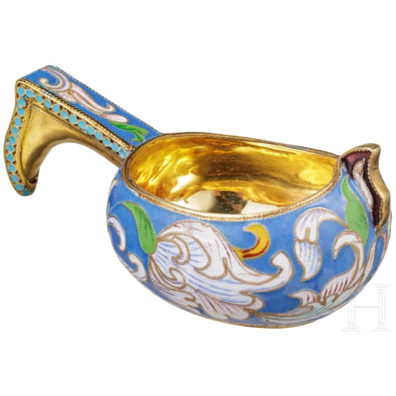 Kleiner Cloisonn&eacute;-Emaille-Kowsch, Russland, neuzeitlich