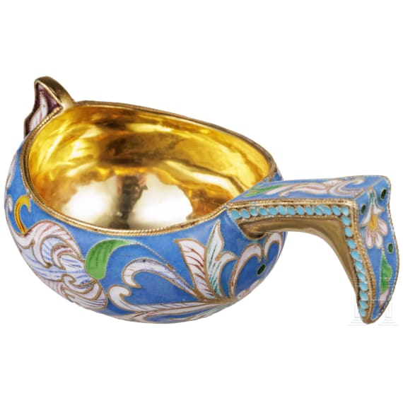 Kleiner Cloisonn&eacute;-Emaille-Kowsch, Russland, neuzeitlich