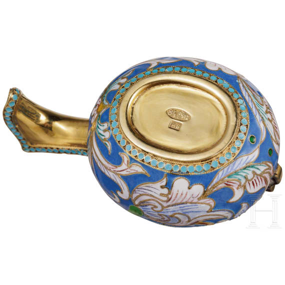 Kleiner Cloisonn&eacute;-Emaille-Kowsch, Russland, neuzeitlich