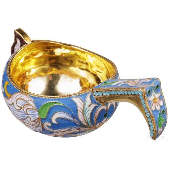 Kleiner Cloisonn&eacute;-Emaille-Kowsch, Russland, neuzeitlich