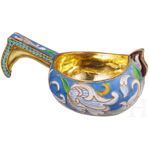 Kleiner Cloisonn&eacute;-Emaille-Kowsch, Russland, neuzeitlich