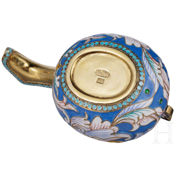 Kleiner Cloisonn&eacute;-Emaille-Kowsch, Russland, neuzeitlich