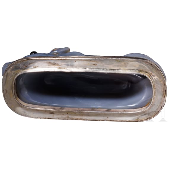 Deckeldose in Form einer Achat-Maus mit Silbermontur