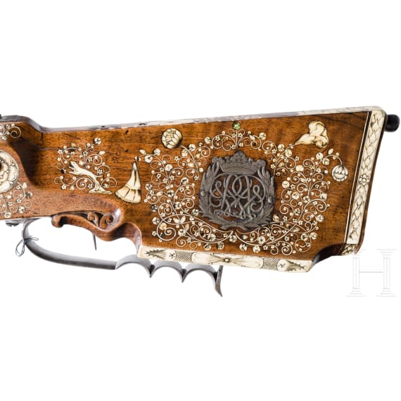 Verbeinte Radschlossb&uuml;chse, deutsch, um 1650