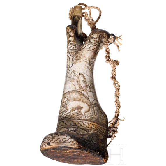 Knochen-Pulverflasche im Stil der Renaissance, Italien, Mitte 19. Jhdt.
