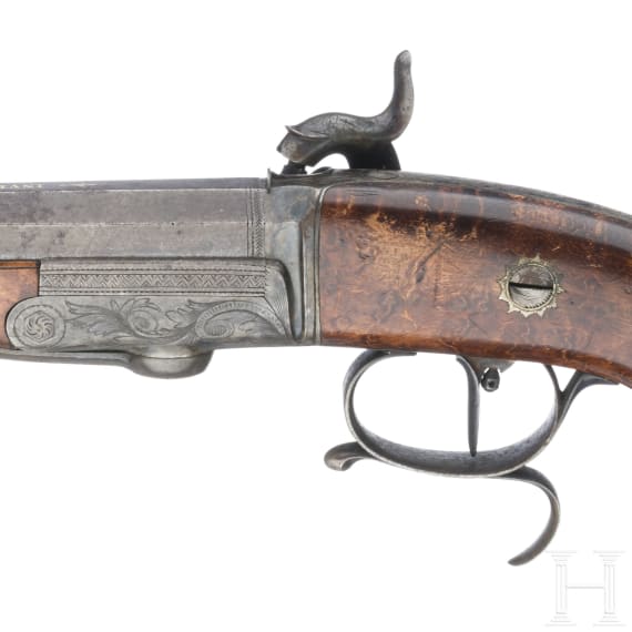 Ein Paar Hinterlader-Perkussionspistolen im Kasten, Frankreich, um 1850