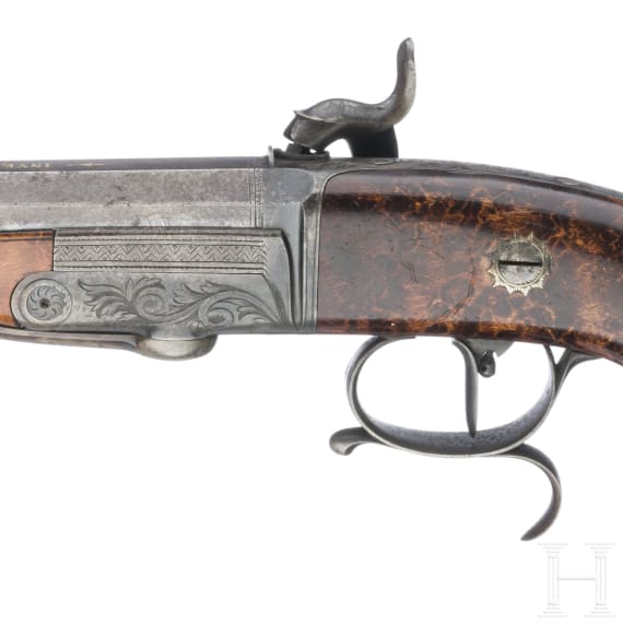 Ein Paar Hinterlader-Perkussionspistolen im Kasten, Frankreich, um 1850