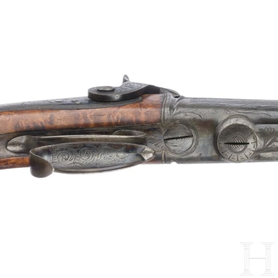Ein Paar Hinterlader-Perkussionspistolen im Kasten, Frankreich, um 1850