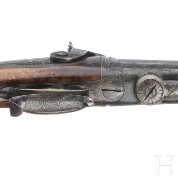 Ein Paar Hinterlader-Perkussionspistolen im Kasten, Frankreich, um 1850