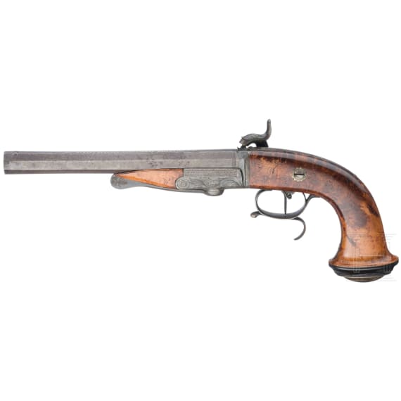 Ein Paar Hinterlader-Perkussionspistolen im Kasten, Frankreich, um 1850