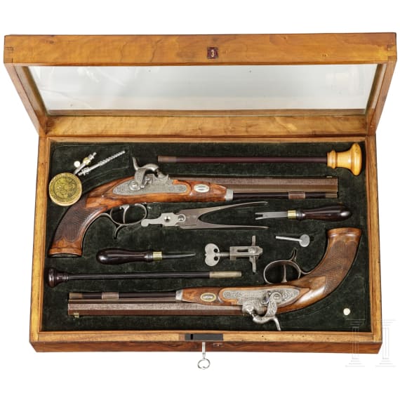 Ein Paar Perkussionspistolen im Kasten, L. St&ouml;rmer in G&ouml;ttingen, um 1850