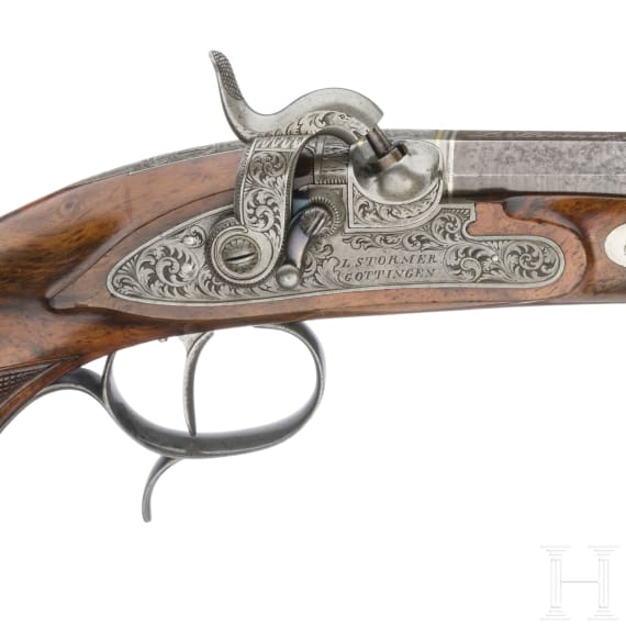 Ein Paar Perkussionspistolen im Kasten, L. St&ouml;rmer in G&ouml;ttingen, um 1850