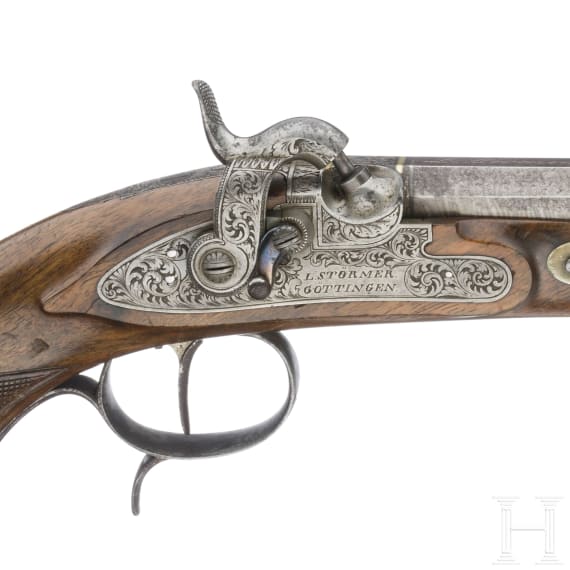 Ein Paar Perkussionspistolen im Kasten, L. St&ouml;rmer in G&ouml;ttingen, um 1850