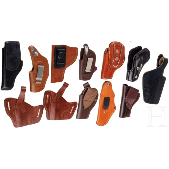 Twelve pistol holsters