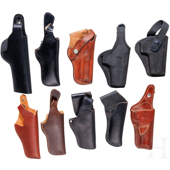 Ten pistol/revolver holsters
