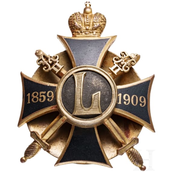 Abzeichen "Zur Erinnerung an den 50. Jahrestag der Eroberung des Ostkaukasus. 1859-1909", Russland, um 1910