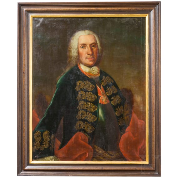 Portrait eines fr&uuml;hen Tr&auml;gers des Herzoglichen Hausordens de la Vigilance oder vom Wei&szlig;en Falken, deutsch, 1732 - 1750