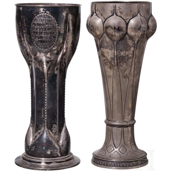 Zwei silberne Jugendstil-Pokale zum Deutschen Bundesschie&szlig;en 1906 bzw. 1912