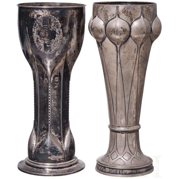 Zwei silberne Jugendstil-Pokale zum Deutschen Bundesschie&szlig;en 1906 bzw. 1912