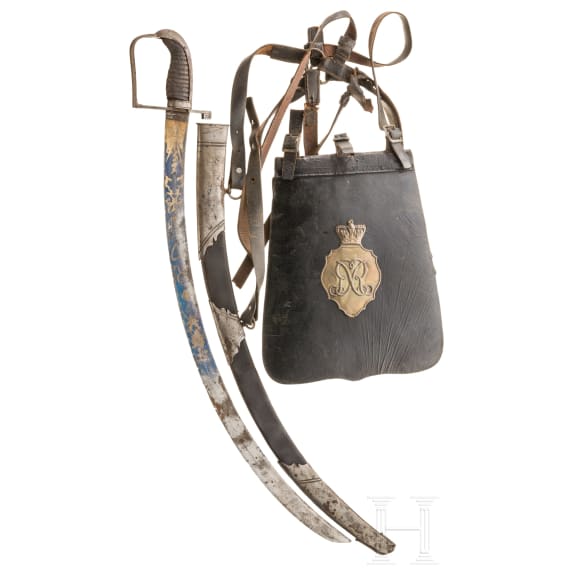 S&auml;bel f&uuml;r Offiziere der berittenen Truppen und S&auml;beltasche, 1. Viertel 19. Jhdt.
